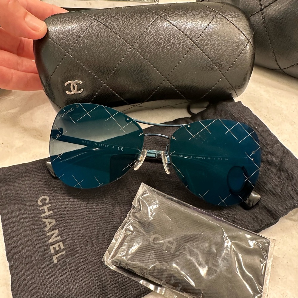 Chanel Blue Sunglasses with Black Case